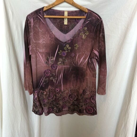 L.A. Blues Tops - LA Blues Blouse Mauve/Pink Sparkles XL